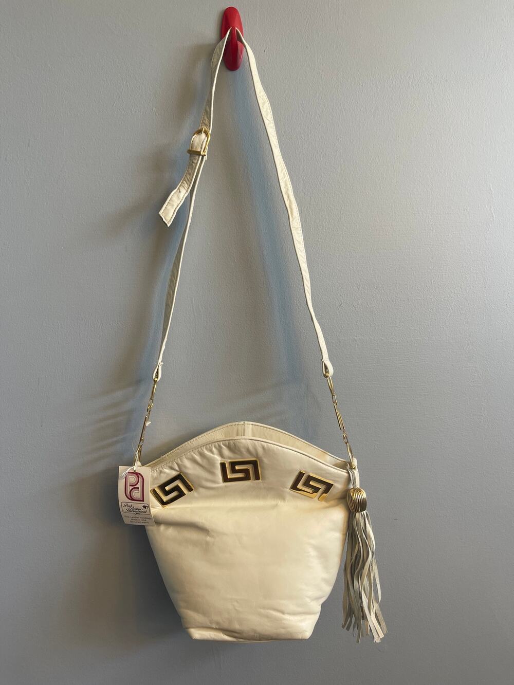 Vtg 80s Park Avenue International Leather Crossbody Bag Greek Key NWT Deadstock